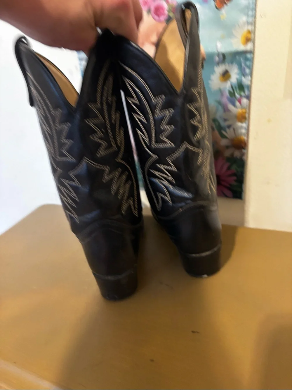 Classic Black Western Cowboy Boots with Silver Stitching